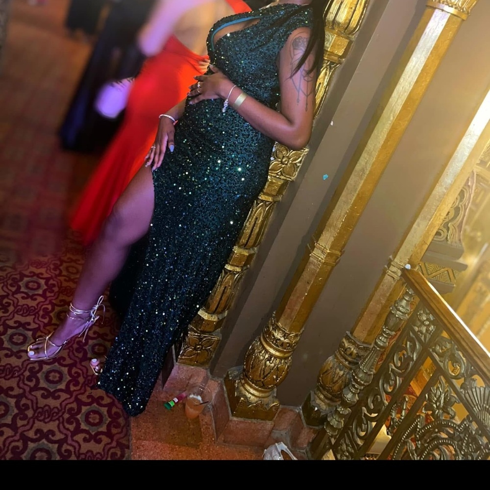 SHEIN Dark Green Sequin Maxi Dress with High Slit